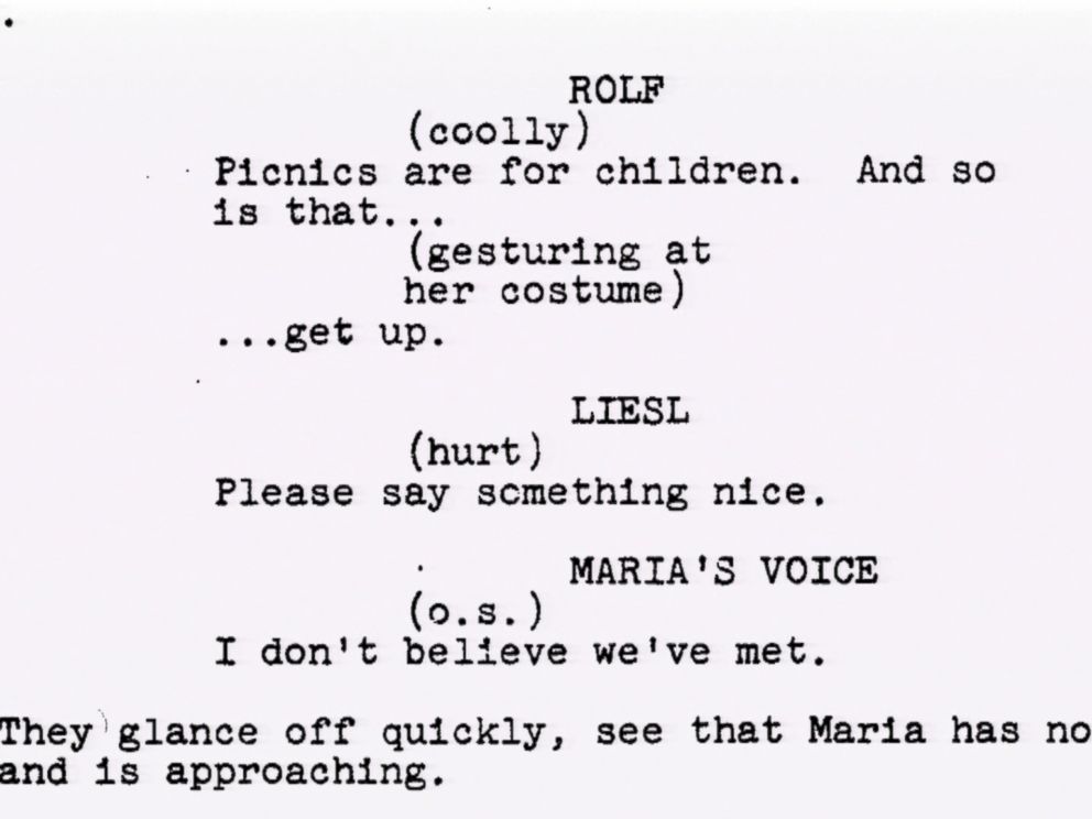 PHOTO: A part of the script from a scene between Maria, Rolf and Liesl that was cut from The Sound of Music movie.