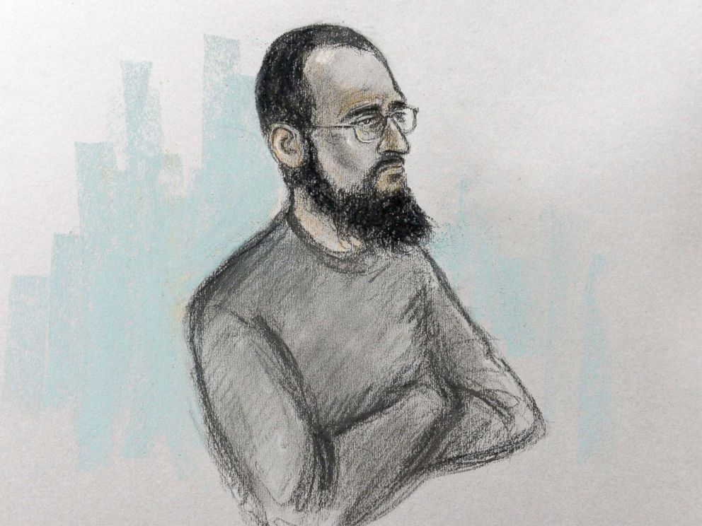 PHOTO: Court artist sketch by Elizabeth Cook of Husnain Rashid in the dock at Westminster Magistrates Court in London, Dec. 6, 2017.