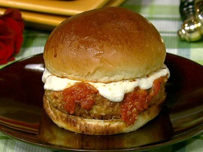 PHOTO: Debi Tschinkels chicken parm burger is shown here.
