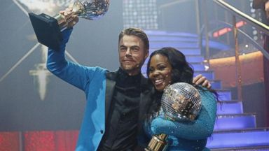 PHOTO: Amber Riley and Derek Hough were crowned Season 17 Champions and awarded the coveted Mirror Ball Trophy, on the two-hour Season Finale on "Dancing with the Stars" on Nov. 26, 2013.