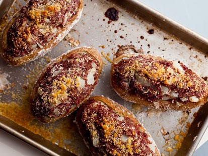 Melissa Clark's baked stuffed potatoes with corned beef and dill butter are shown here.