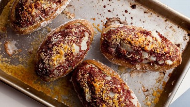 PHOTO: Melissa Clark's baked stuffed potatoes with corned beef and dill butter are shown here.