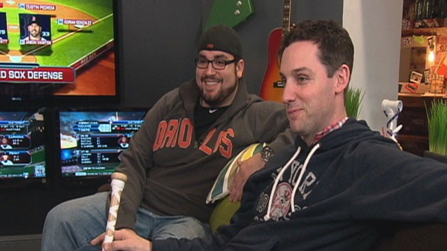 PHOTO: Mike O?Hara and Ryan Wagner get paid to sit in front of televisions and watch every minute of every Major League Baseball game this season.