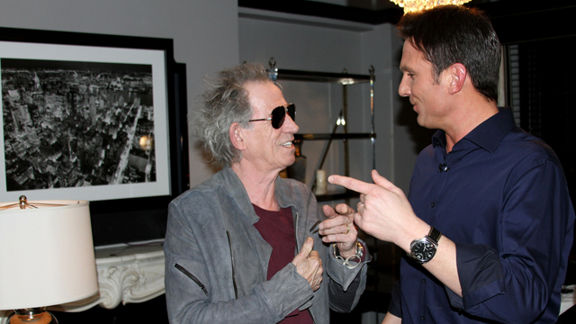 PHOTO: "Nightline" anchor Bill Weir talks with Rolling Stones Keith Richards. The Stones sat down for an exclusive interview with "Nightline" while on their "50 and Counting" tour.