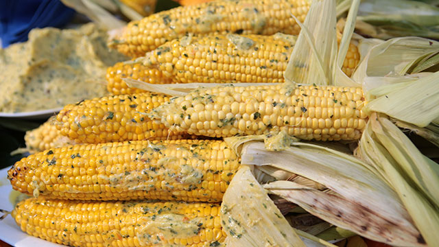 Fire-Roasted Corn with Mango-Habanero-Cilantro Butter | Bobby Flay