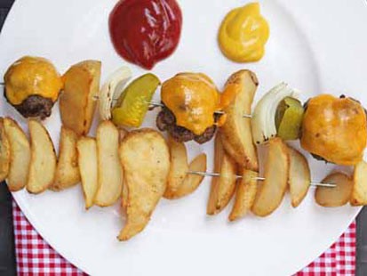 Erin Chase's cheese burger kebabs are shown here.