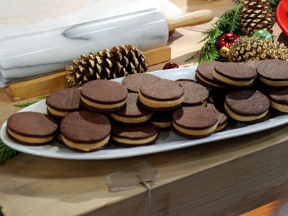 Emeril's chocolate wafer cookies with peanut butter fudge are shown here.