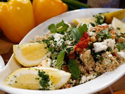Emeril's chickpea salad with tabbouleh is shown here.