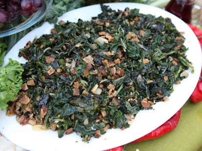 Michael Symon's southern greens recipe is shown here.