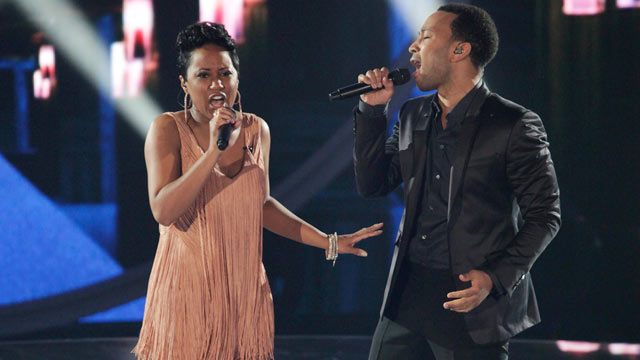 PHOTO: John Legend and Bridget Carrington perform together on "Duets" on June 20, 2012.