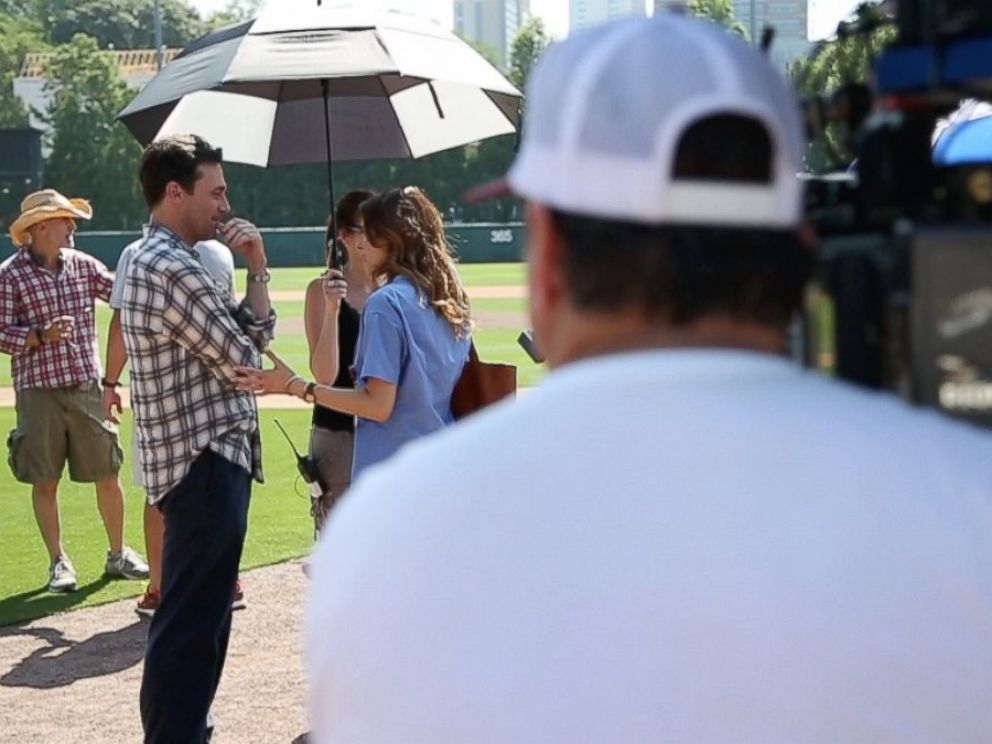 Actor Jon Hamm, who plays sports agent JB Bernstein in Million Dollar Arm shown here on set.