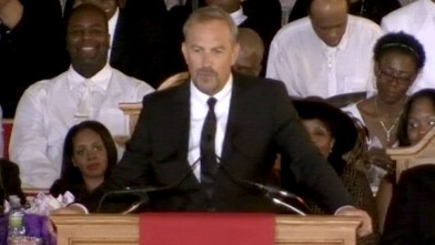 Kevin Costner speaks at the Funeral for Whitney Houston on Feb. 18, 2012 in New Jersey.