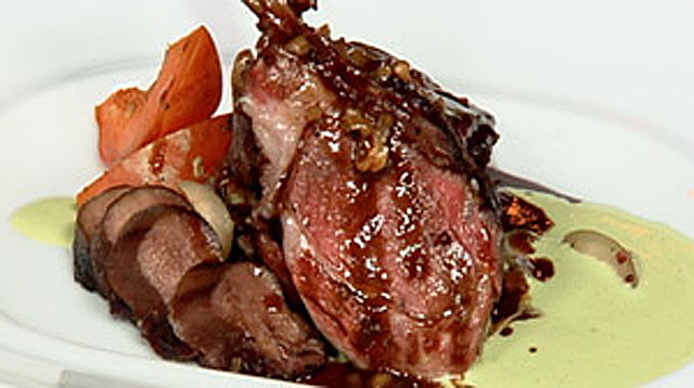 PHOTO: Roasted lamb rack with lamb tongue.