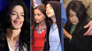 Michael Jackson and his chilren, left to right, Paris, Prince Michael I and Prince Michael II.