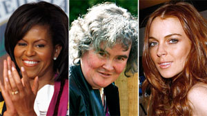 Celebrity heat index includes Michelle Obama, Susan Boyle and Lindsay Lohan.