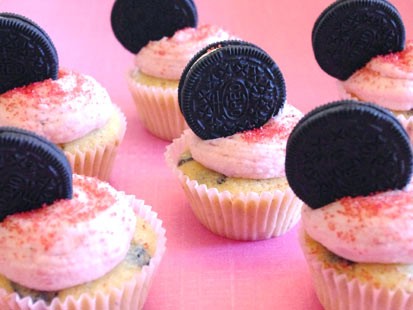 Lauren Torrisi's strawberry Oreo cupcakes are shown here.