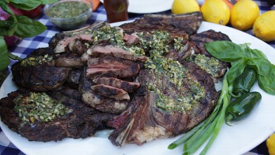 PHOTO: Marcus Samuelsson's grilled rib eye on the bone is shown here.