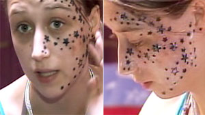 PHOTO Kimberley Vlaminck is shown with 56 stars on her face.