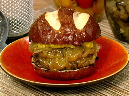 Michael Symon's brat burger is shown here.