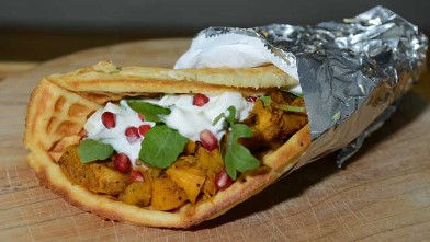 PHOTO: The spicy roast pumpkin sandwich from Waffle and Wolf is shown here.