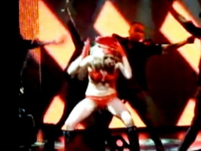 VIDEO: Lady GaGa is hit by a bouquet of flowers during a show in Atlanta.