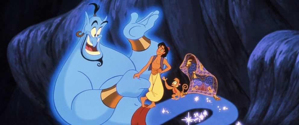 PHOTO: The Genie, Aladdin and Abu appear in Disneys 1992 animated movie Aladdin. 