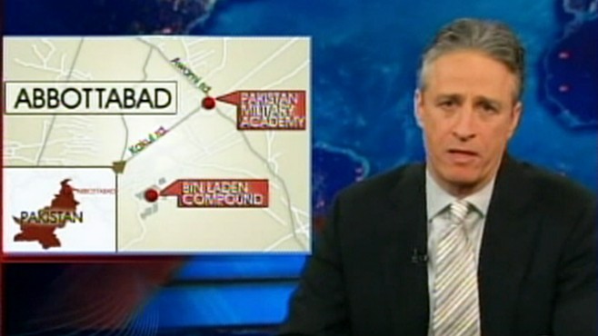 VIDEO: The Daily Show host makes light of Osama Bin Laden's death location.
