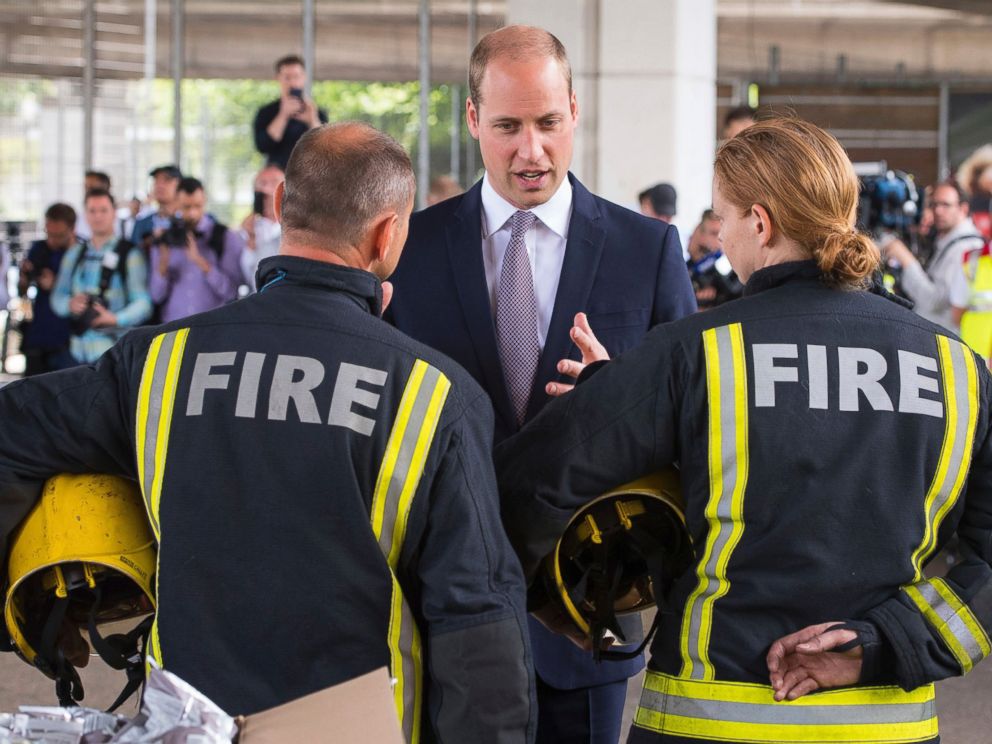 PHOTO: Britains Prince William meets firefighters near Grenfell Tower, in London, June 16, 2017.