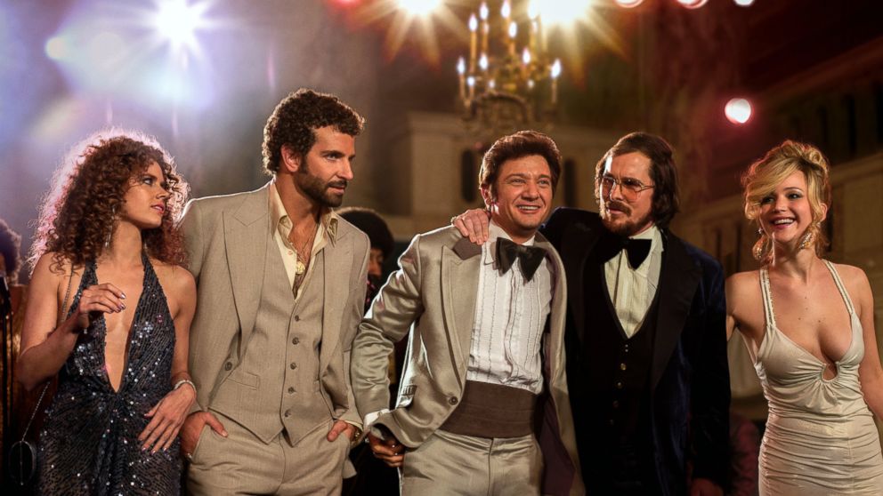 PHOTO: This film image released by Sony Pictures shows, from left, Amy Adams, Bradley Cooper, Jeremy Renner, Christian Bale and Jennifer Lawrence in a scene from "American Hustle."