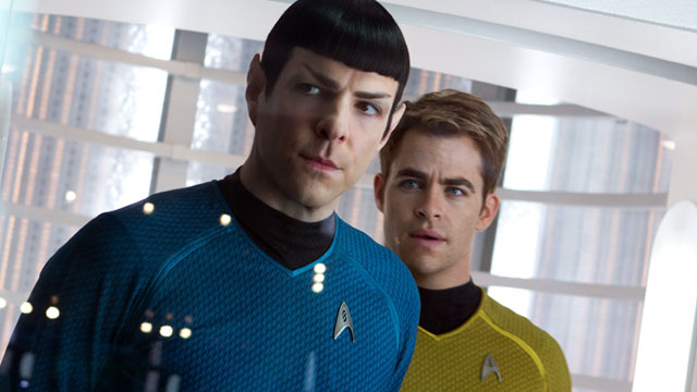 PHOTO: This undated publicity film image released by Paramount Pictures shows, Zachary Quinto, left, as Spock and Chris Pine as Kirk in a scene in the movie, "Star Trek Into Darkness," from Paramount Pictures and Skydance Productions.