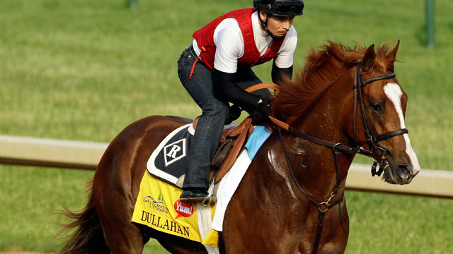 PHOTO: Exercise rider Faustino Aguilar takes Kentucky Derby entrant Dullahan for a workout at Churchill Downs in Louisville, Ky, May 3, 2012.