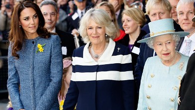 PHOTO: Britain's Queen Elizabeth II, right, Camilla, Duchess of Cornwall, and Kate, Duchess of Cambridge.