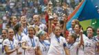 PHOTO: The United States Womens National Team celebrates with the trophy after they beat Japan in the FIFA Womens World Cup soccer championship, July 5, 2015, in Vancouver, Canada.