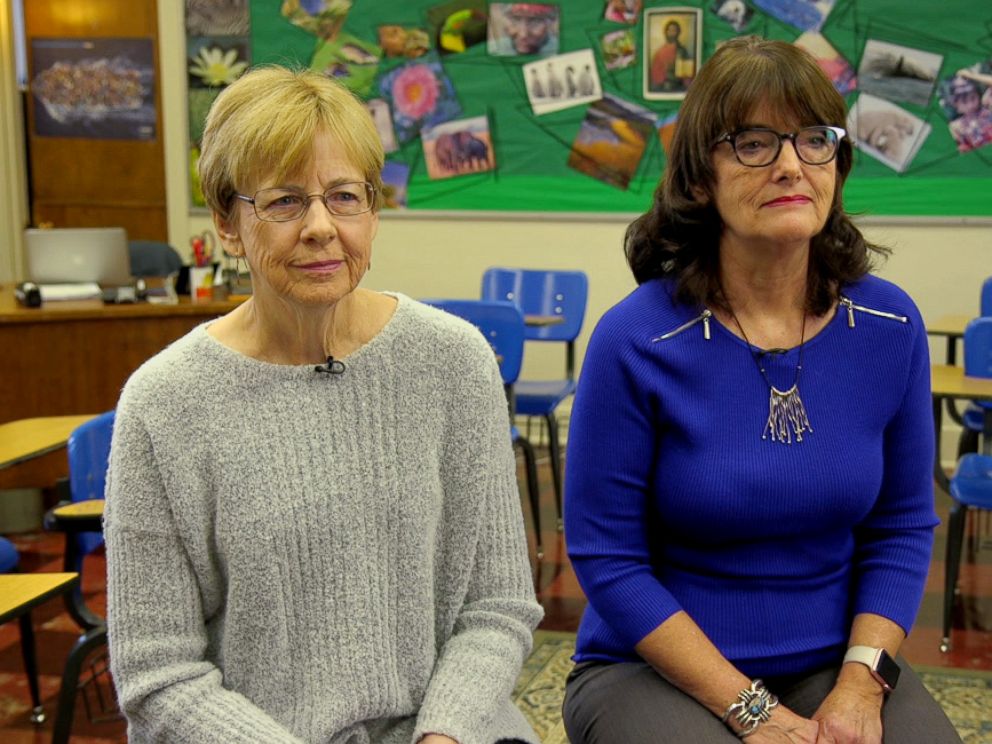 PHOTO: Christine Knudsen, who taught one of Megan Markles senior elective classes, and pictured on the right, Maria Pollia, Markles theology teacher, discuss what Markle was like in school.