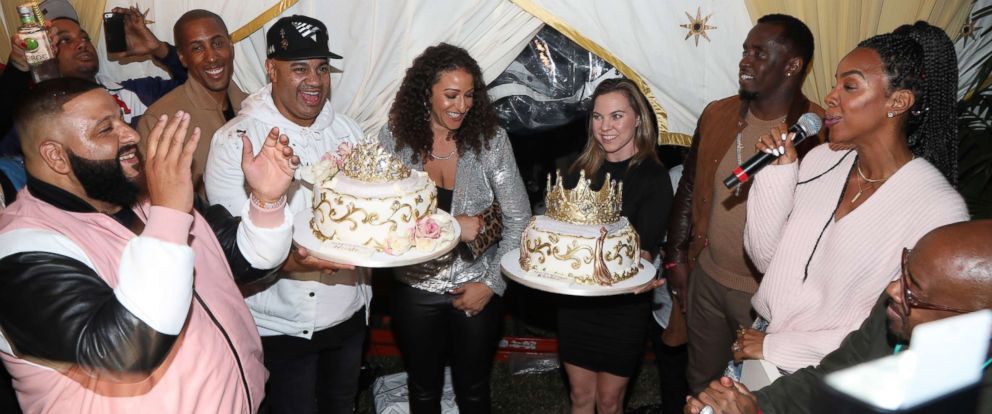 PHOTO: Kelly Rowland (R) sings Happy Birthday to DJ Khaled (L) during The Four cast Sean Diddy Combs, Fergie, and Meghan Trainor Host DJ Khaleds Birthday, Dec. 2, 2017 in Beverly Hills, Calif. 