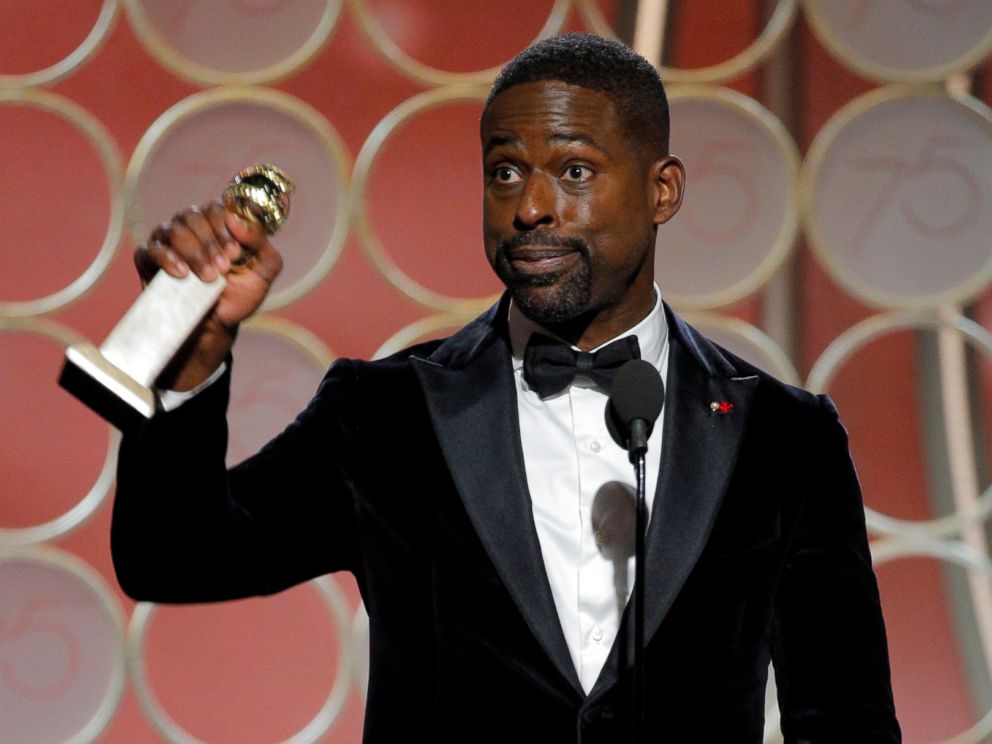 PHOTO: Sterling K. Brown accepts the Golden Globe for his role in This is Us, Jan. 7, 2018, in Beverly Hills, Calif.