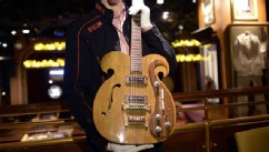 PHOTO: A rare Vox guitar played by Beatles John Lennon and George Harrison is presented by Julien's Auctions, May 13, 2013.