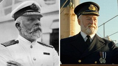 PHOTO: Captain of White Star Liner, RMS Titanic, Commander Edward J Smith, left, is seen in this undated file photo. Bernard Hill is seen in a scene from the movie "Titanic" portraying Captain Edward Smith.