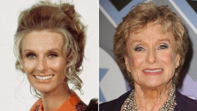 PHOTO: Cloris Leachman as Phyllis Lindstrom sits on a stool and wears Seventies fashion in a publicity portrait for 'The Mary Tyler Moore Show', circa 1974; Cloris Leachman arrives at The Langham Huntington Hotel and Spa, Jan. 8, 2013 in Pasadena, Calif.