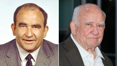 PHOTO: Ed Asner, as Lou Grant poses in a publicity portrait for the CBS situation comedy 'Mary Tyler Moore' show, California, 1971; Ed Asner arrives at ArcLight Hollywood, March 29, 2012, in Hollywood, Calif.