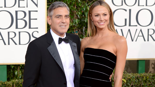 PHOTO: George Clooney and Stacy Keibler arrive at the 70th Annual Golden Globe Awards held at The Beverly Hilton Hotel, Jan. 13, 2013 in Beverly Hills.