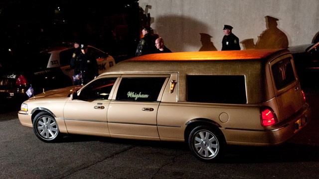 PHOTO: Whitney Houston's body arrives at Whigham Funeral Home ahead of her funeral in New Jersey on Feb. 13, 2012 in Newark, New Jersey.