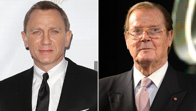 PHOTO: Actor Daniel Craig, left, arrives at the "Skyfall" Australian premiere at the State Theatre on November 16, 2012 in Sydney, Australia while Sir Roger Moore signs copies of his book "Bond on Bond" at HMV, Oxford Street on October 22, 2012 in London,