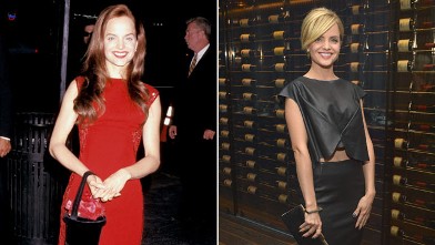 PHOTO: Mena Suvari, left, in 1999 and right, hosting GenArt's 14th Annual Fresh Faces In Fashion Intimate Dinner at Andaz on October 15, 2012 in West Hollywood, Calif.