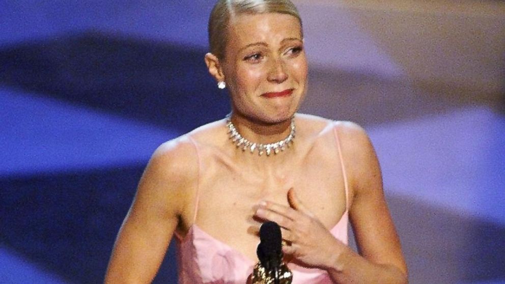 PHOTO: Gwyenth Paltrow cries as she receives the Oscar for Best Actress for her role in "Shakespeare in Love" during the 71st Academy Awards on March 21, 1999 in Los Angeles.