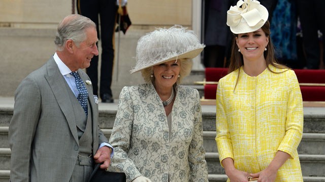 PHOTO: Prince Charles, left, Camilla, the Duchess of Cornwall and Catherine, the Duchess of Cambridge attend a Garden Party on the grounds of Buckingham Palace in London, May 22, 2013.