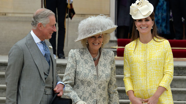 PHOTO: Prince Charles, left, Camilla, the Duchess of Cornwall and Catherine, the Duchess of Cambridge attend a Garden Party on the grounds of Buckingham Palace in London, May 22, 2013.