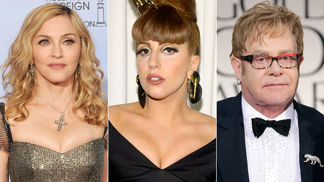 PHOTO: Singer Madonna, Lady Gaga and Elton John