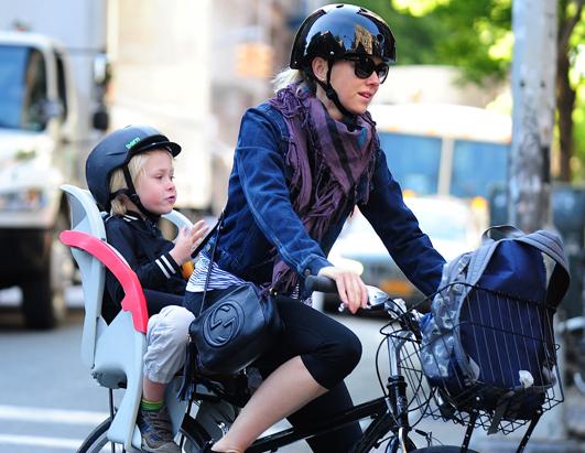 Naomi Watts Rides a Bicycle with Her Son