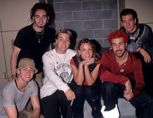 Britney Spears and NSYNC are seen in this undated photo at a rehearsal for the 1999 MTV Video Music Awards. 